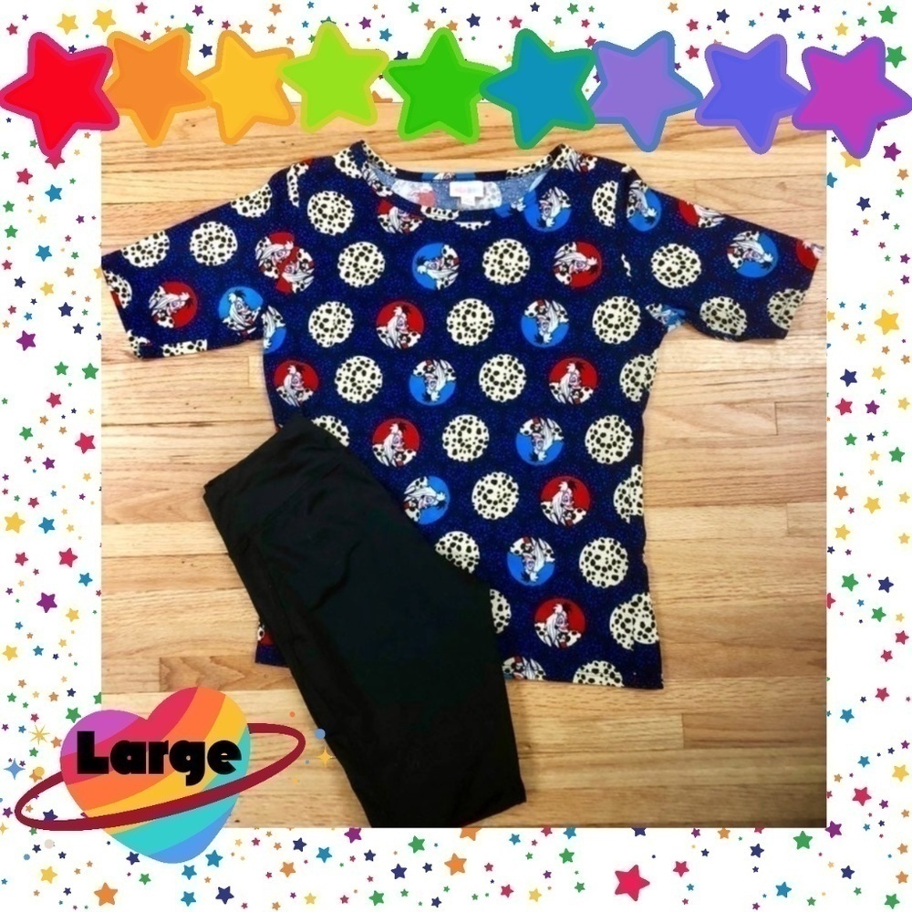 Disney LuLaRoe GiGi 101 Dalmatian Half Sleeve Fitted Top Large